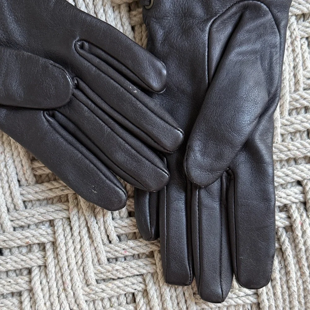 Vintage Ann Taylor Loft Dark Brown Leather Women's Gloves Size Small